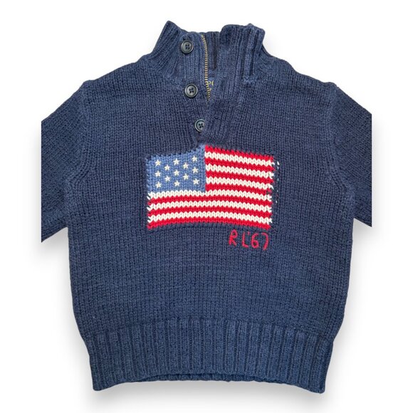 Ralph Lauren POLO Toddler USA American Flag Knit Quarter Zip Retro Sweater 2 2T - Picture 3 of 11